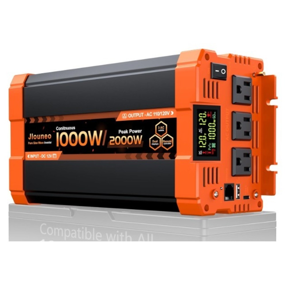 Jlouneo Portable 1500W/3000W Peak Pure Sine Wave Power Inverter 12V DC  110V AC